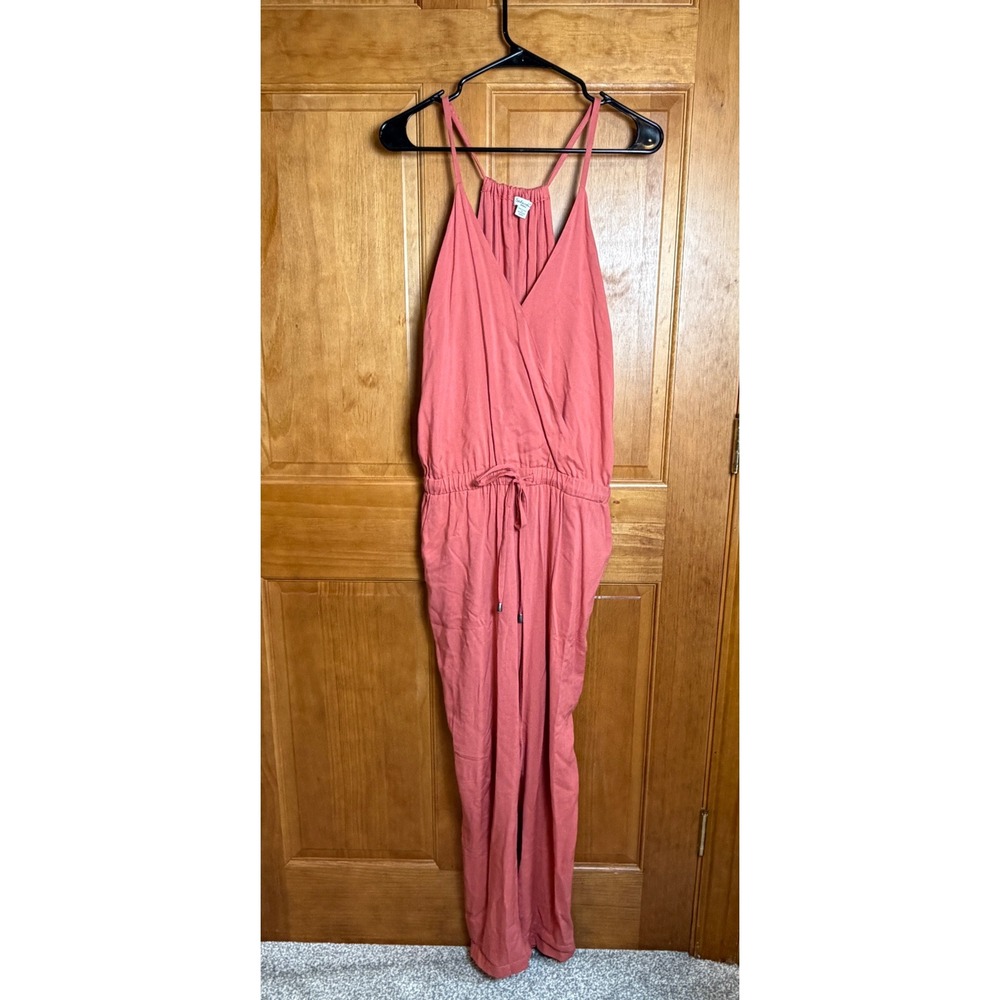 Splendid Womens Coral Pink Sleeveless Surplice Drawstring Waist Jumpsuit Small